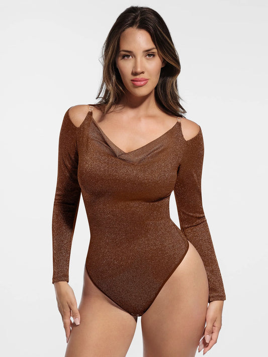 Feelingirl Shiny Swing Collar All In One Bodysuit